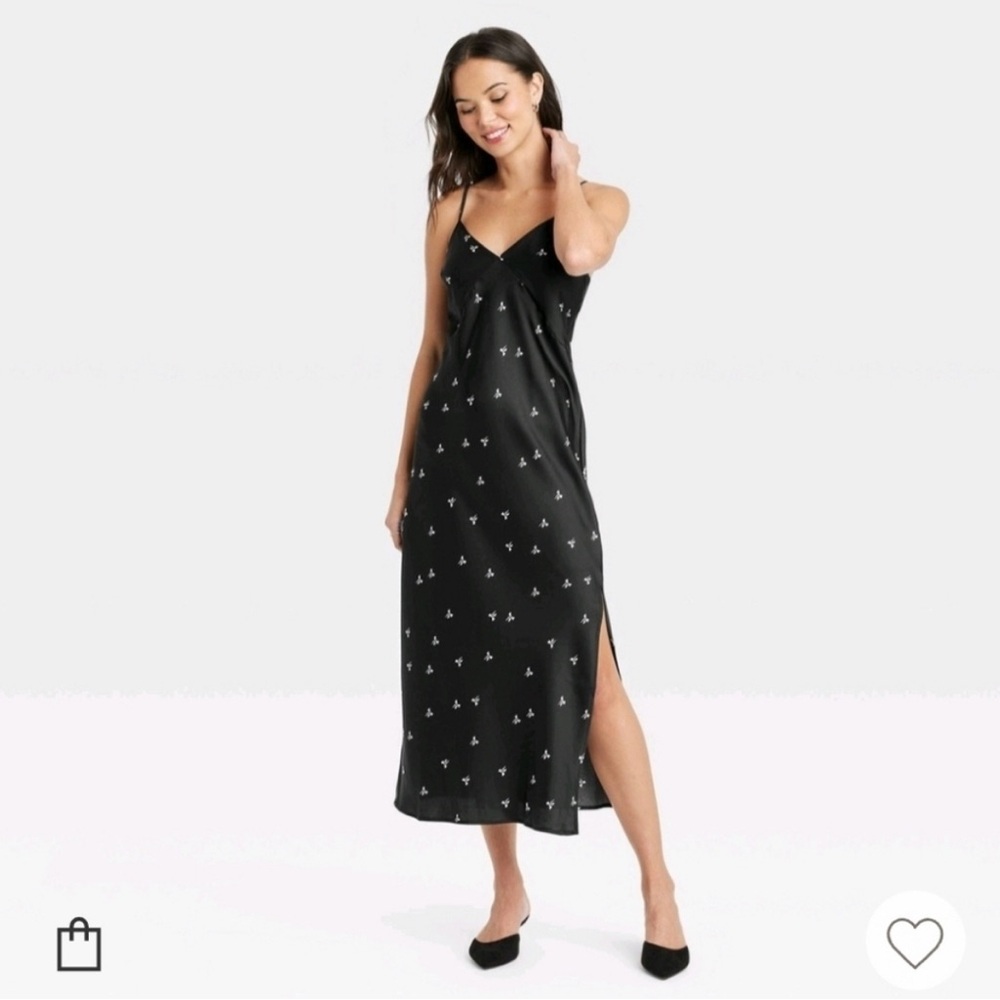 Black midi dress with light pink bows NWT